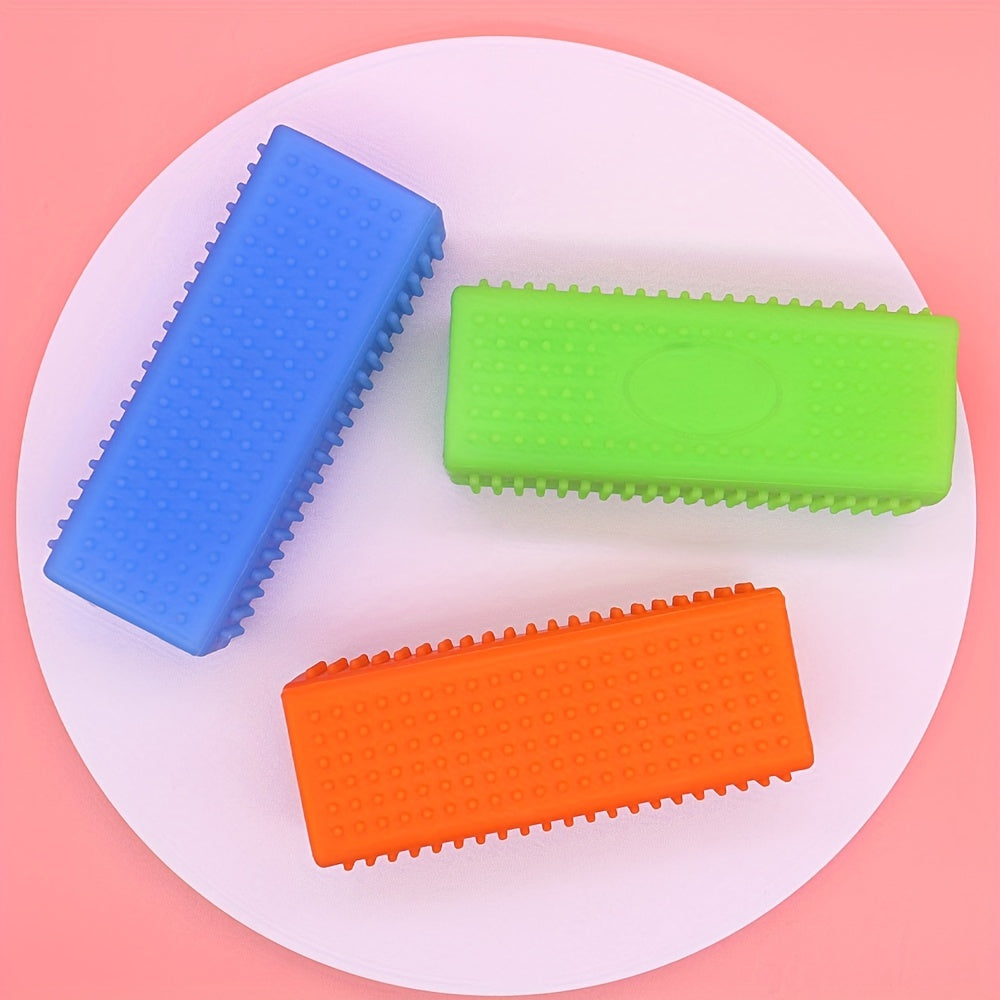 Silicone & Dog Bath Brush - Gentle Massaging Pet Grooming Brush with Blue Bristles & Rounded Tips, Self-Cleaning Bath/Shower Brush for Sensitive Beige, for Kittens & Puppies, Durable Bathing for Cats and Small Dogs, Cleaning
