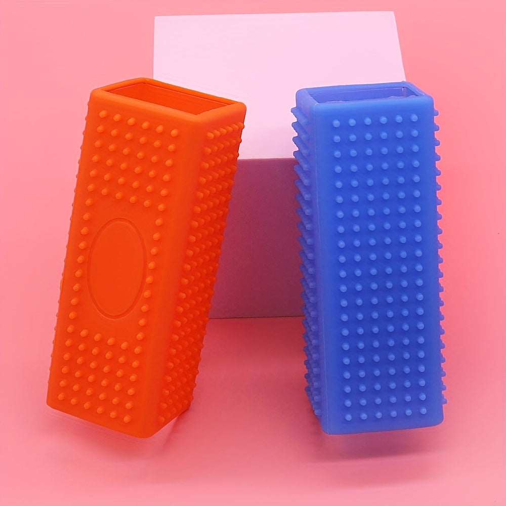 Silicone & Dog Bath Brush - Gentle Massaging Pet Grooming Brush with Blue Bristles & Rounded Tips, Self-Cleaning Bath/Shower Brush for Sensitive Beige, for Kittens & Puppies, Durable Bathing for Cats and Small Dogs, Cleaning