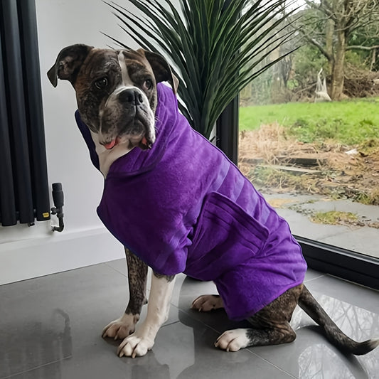 Quick-Dry Super Absorbent Dog Drying Coat - Warm-Keeping Bathrobe for Post-Bath Dogs, Full Body Coverage with Hood, Multiple Colors (Purple, Blue, Green, Yellow, Red), Durable Fabric for Efficient Water Absorption & Heat Rete