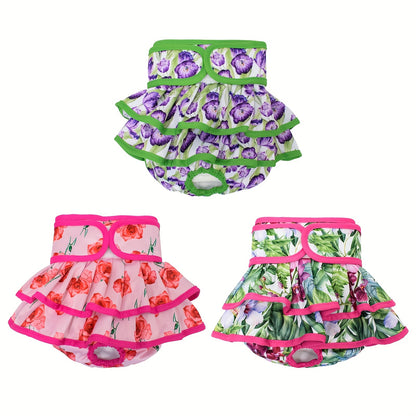 1pc Reusable & Washable Female Dog Diaper in Vibrant Floral Patterns | Soft, Breathable Polyester | Ideal for Heat Cycle & Incontinence | Easy to Use & Clean, Heat Cycle Care|Stylish Pet Wear|Washable Pet Item, Doggie Diapers
