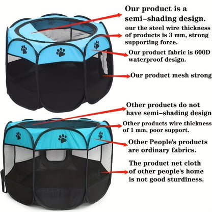 Octagonal Pet Fence Tent Oxford Cloth Scratch-Resistant Foldable Dog Cage for Dogs and Cats, Kennel Nest