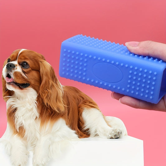 Silicone & Dog Bath Brush - Gentle Massaging Pet Grooming Brush with Blue Bristles & Rounded Tips, Self-Cleaning Bath/Shower Brush for Sensitive Beige, for Kittens & Puppies, Durable Bathing for Cats and Small Dogs, Cleaning