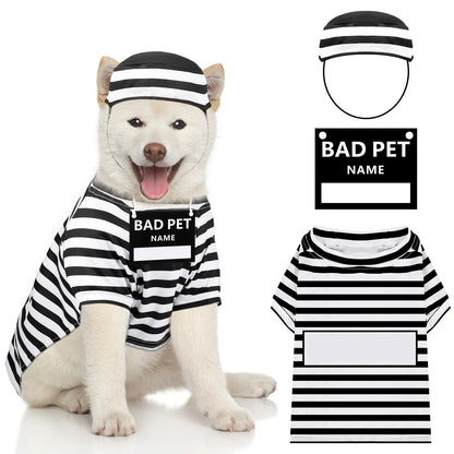 Shihanee Funny Dog Prisoner Costumes Halloween Dog Prison Pooch Shirts Washable Dog Hat and Card for Halloween Dog Puppy Pet (Large)
