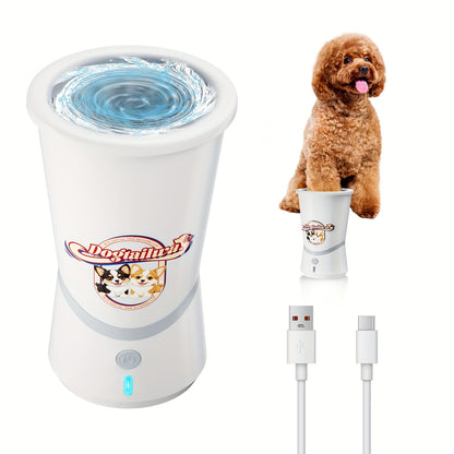 Automatic Dog Paw Washer - 10s Fast Cleaning, USB Rechargeable Portable Paw Cleaner with Detachable Silicone Brush, 5H Runtime & 50-Paw Capacity, Dog Paw Massager for Travel, Camping, White, Pet Hygiene Tool, Sleek Pet Gadget