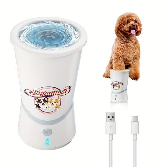 Automatic Dog Paw Washer - 10s Fast Cleaning, USB Rechargeable Portable Paw Cleaner with Detachable Silicone Brush, 5H Runtime & 50-Paw Capacity, Dog Paw Massager for Travel, Camping, White, Pet Hygiene Tool, Sleek Pet Gadget